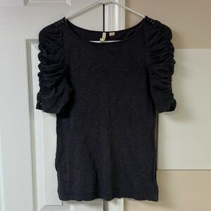 Little Yellow Button Anthropology Ruched Sleeve Top